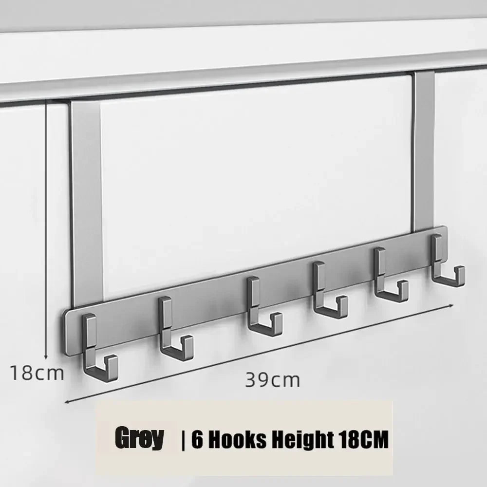 Grey heavy duty aluminum door hooks with 6 capacity, measuring 18cm high and 39cm long.