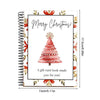 A spiral-bound gift card book with a festive Christmas design featuring a pink and red Christmas tree.
