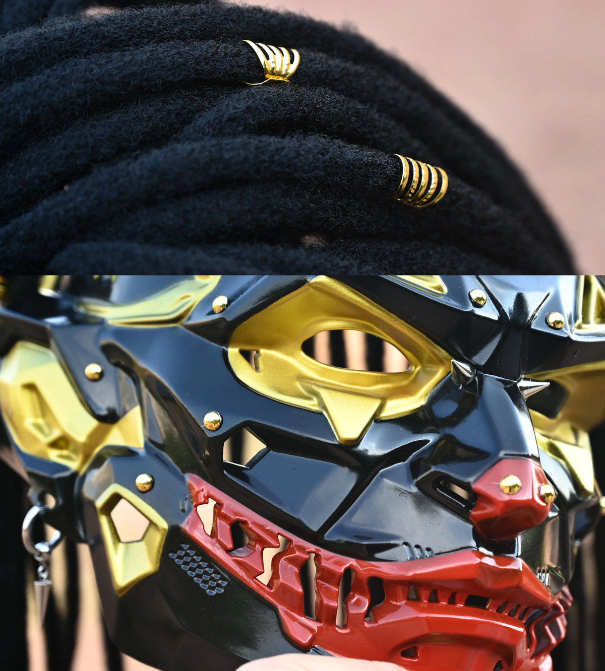Mechanical Clown Dreadlock Mask with Punk Rivet Detailing