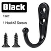 Black wall hook set including one hook and two screws for hanging items