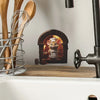 A cute mouse wall decal featuring a mouse character in a rustic wooden frame and fire background.