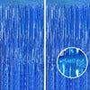 Blue metallic foil tinsel fringe backdrop set with vertical strands