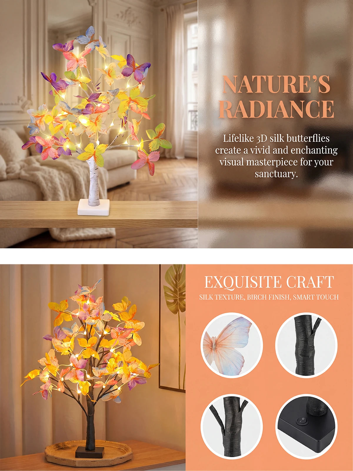 Butterfly Flower Tree Lamp with Warm Glow