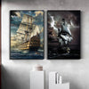 Canvas wall art featuring two paintings of a historical sailing ship against dramatic skies.