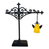 Black wrought iron mini book nook decor lamp with a soft warm glow