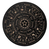 A circular wooden divination board with zodiac signs and months marked for pendulum use.