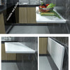 Two heavy-duty foldable wall-mounted shelf brackets shown in various installation contexts.