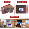 A set of scrapbook covers and an open DIY album showing photos and memories.