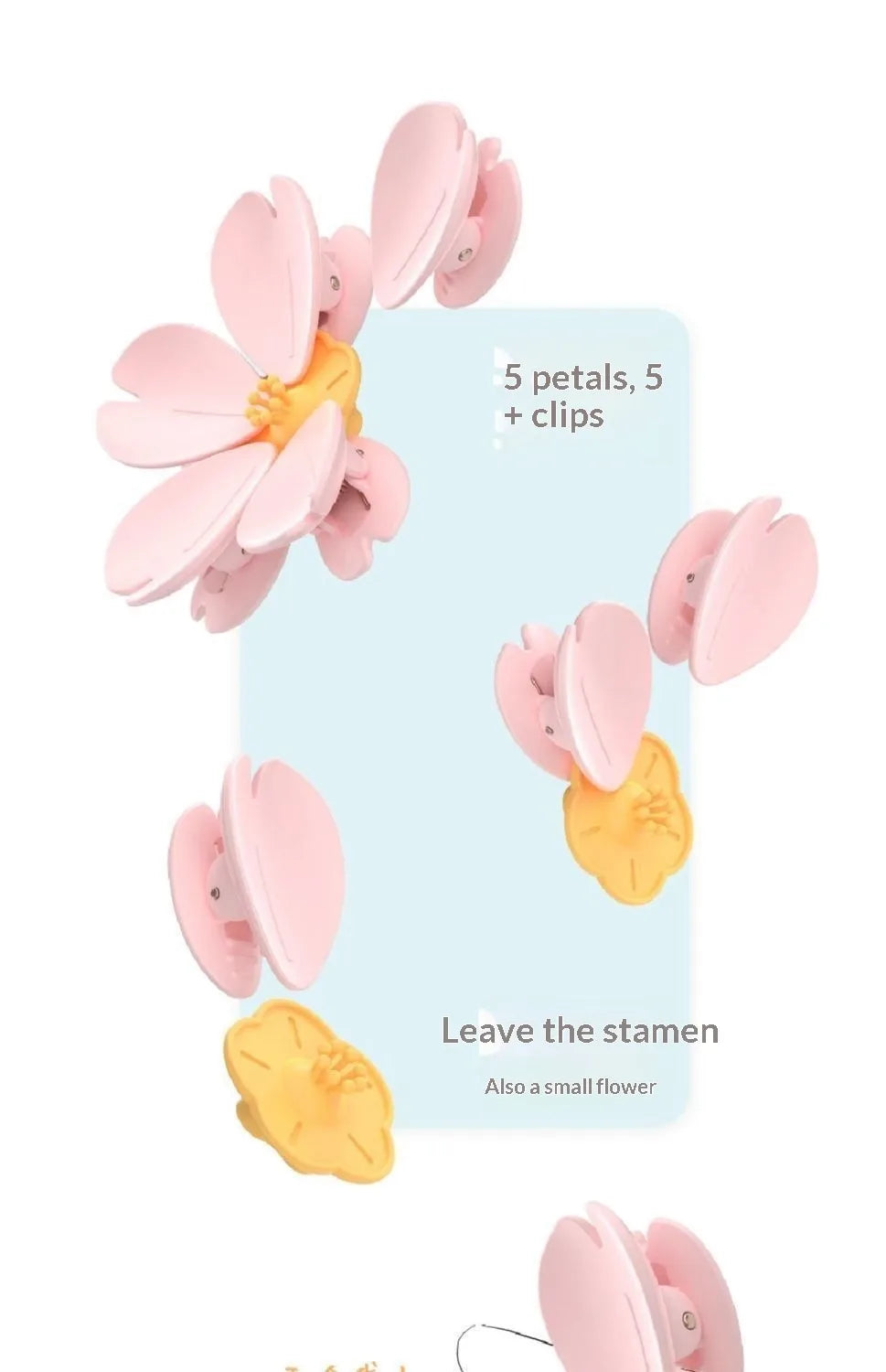 Pink magnetic sealing clips with five petals and a yellow center used for flower sealing.