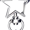 Silver star-shaped acrylic fridge magnet with a hanging loop.