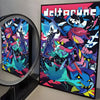 A vibrant poster featuring characters and text from Deltarune in a dark, stylized comic book art style.