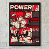 A dark poster featuring the character Makima from Chainsaw Man in various artistic styles and poses.