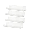 A set of five clear acrylic floating display shelves for invisible wall mounting.