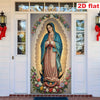 Guadalupe Madonna Religious Wall Art Gate Flag with Golden Halo and Floral Design