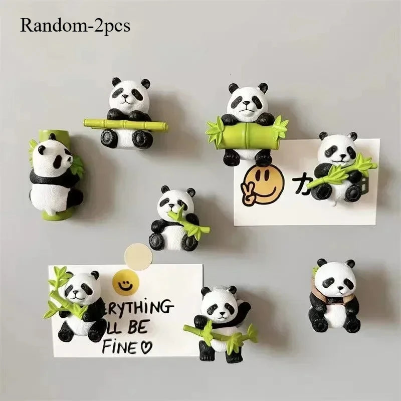 Random two panda fridge magnets featuring cute 3D pandas with green accents