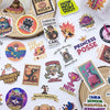 A collection of colorful graffiti stickers featuring characters and text for a Dungeon Crawler theme