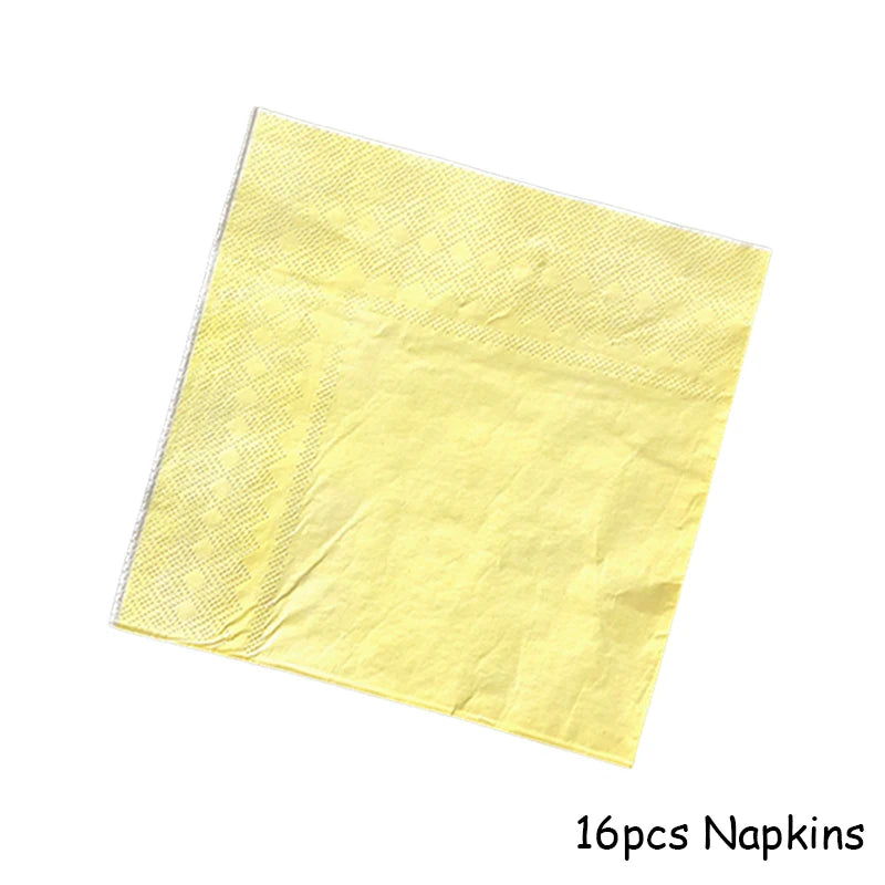 A pack of 16 yellow disposable napkins.