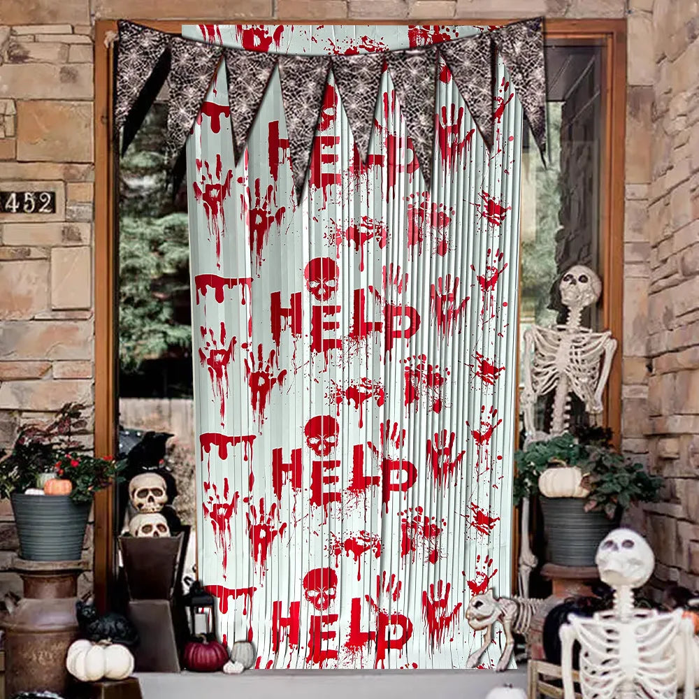 Halloween Foil Fringe Curtain – Pumpkin, Ghost & Bat Print Party Backdrop