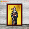 A painting of Saint Hildegard of Bingen, a female saint, depicted in dark robes against a golden background.