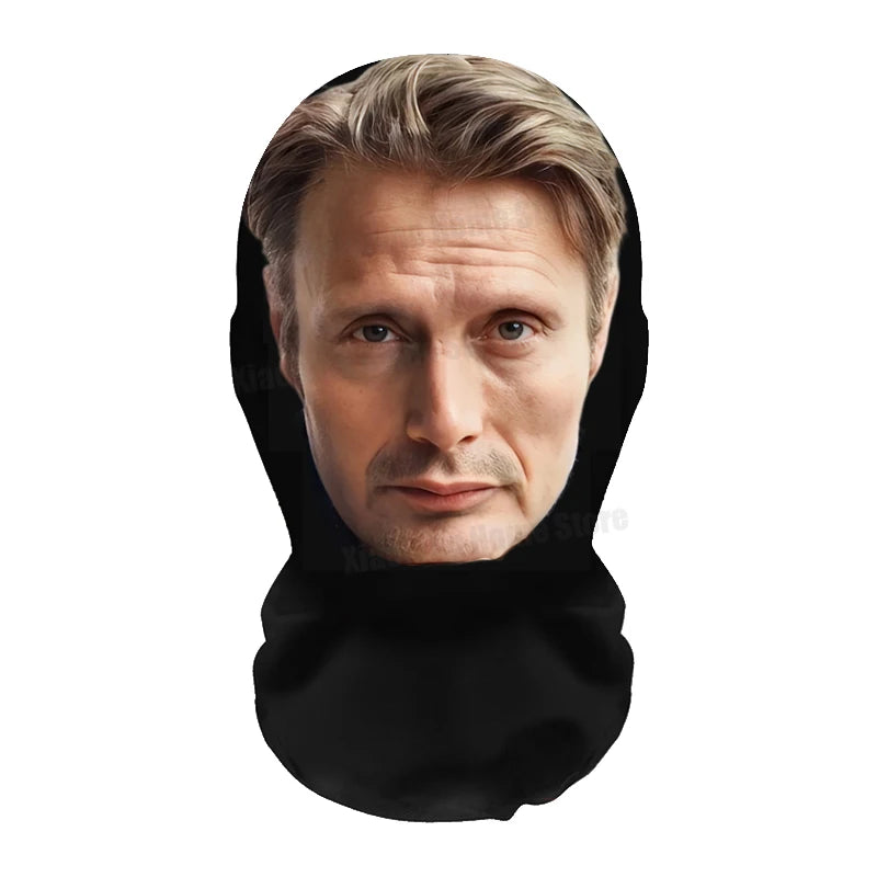 Realistic full-face cosplay mask for Halloween featuring a male face with light hair.