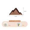 A wooden animal hook shaped like a mountain, showing its dimensions and weight.