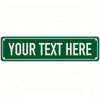 A rectangular green sign with white text that reads YOUR TEXT HERE.