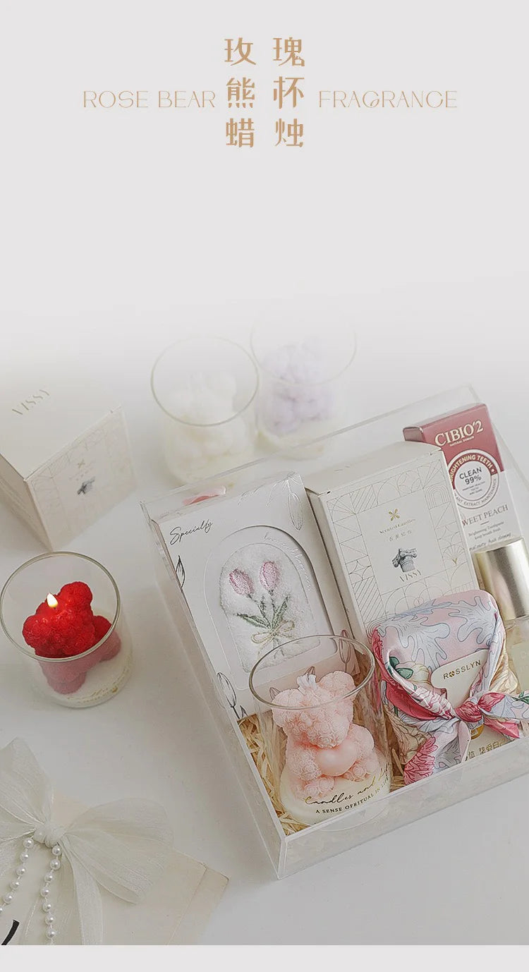 Rose Bear Scented Soy Wax Candle in Glass Cup