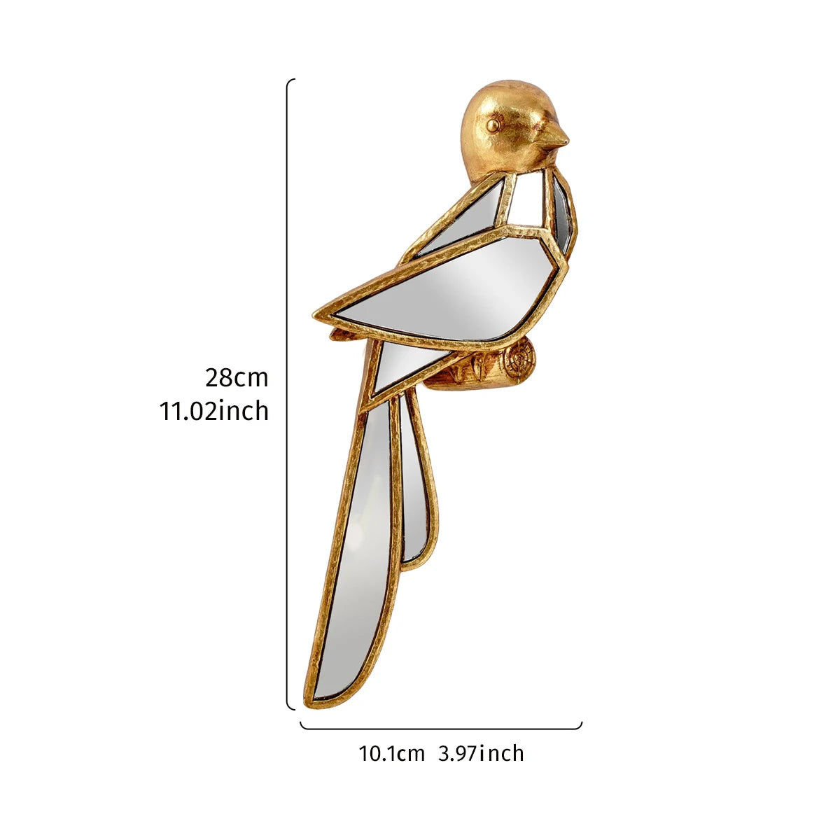 Gold resin animal wall hanging decor shaped like a bird with a reflective eye