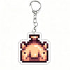 A clear acrylic keychain charm featuring a pixel art depiction of a lion face.