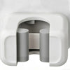 A white plastic holder designed to store and organize long-handled tools like mops or brooms.