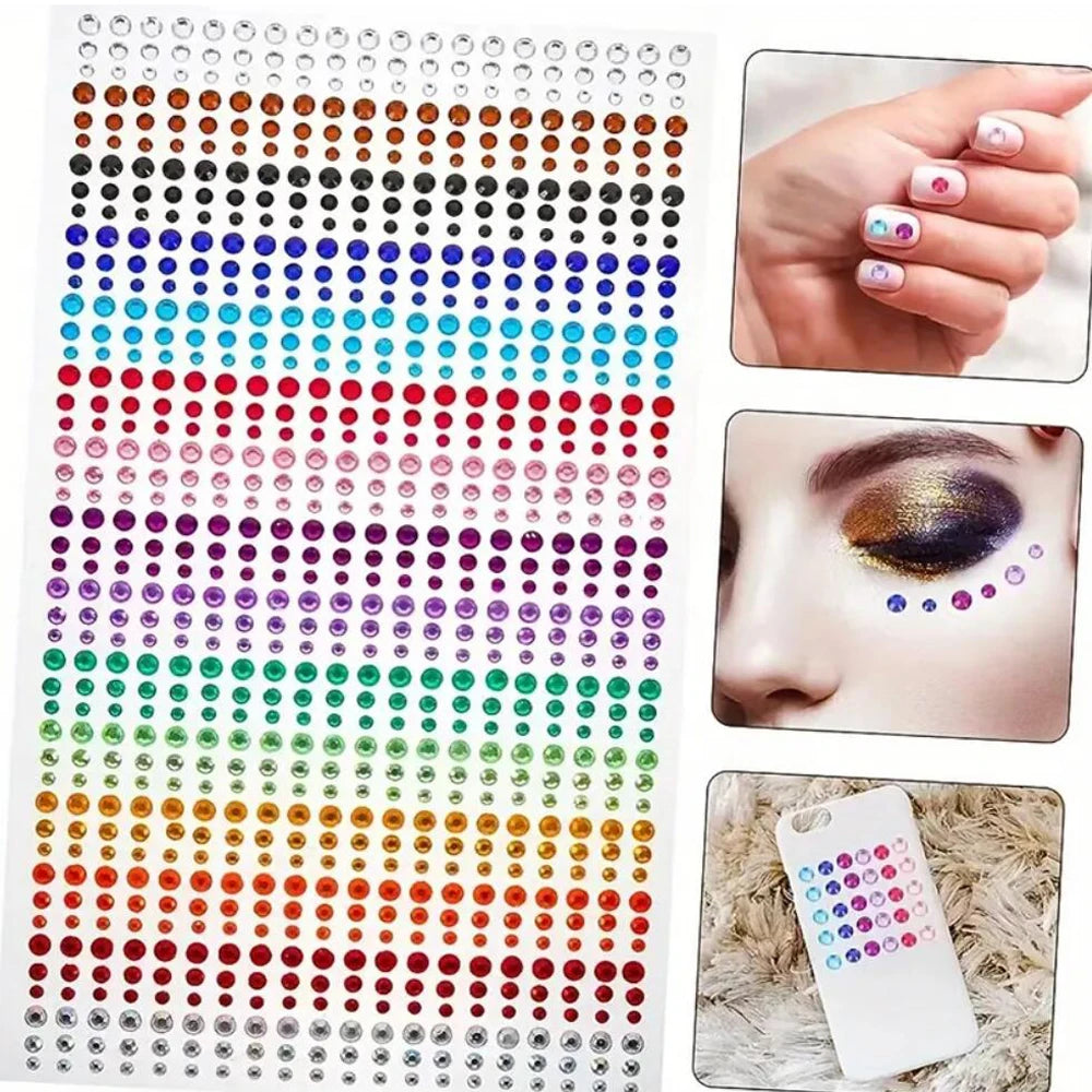A sheet of glitter gems in a rainbow gradient for facial tattoos