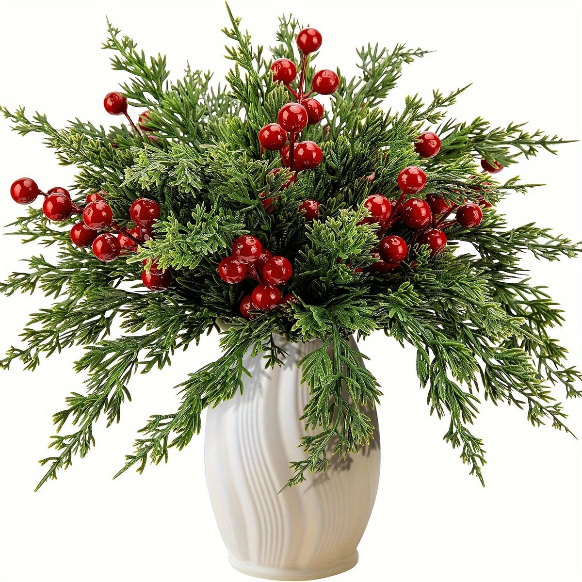 Artificial Pine Branches with Red Berries (Set of 30)