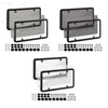 Set of universal license plate frames with screws for cars and trucks, shown in various finishes.