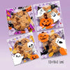 A pack of Halloween cellophane treat bags featuring spooky designs like ghosts and pumpkins.