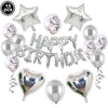 A set of 15 foil letter balloons and star shaped balloons for a birthday party decoration