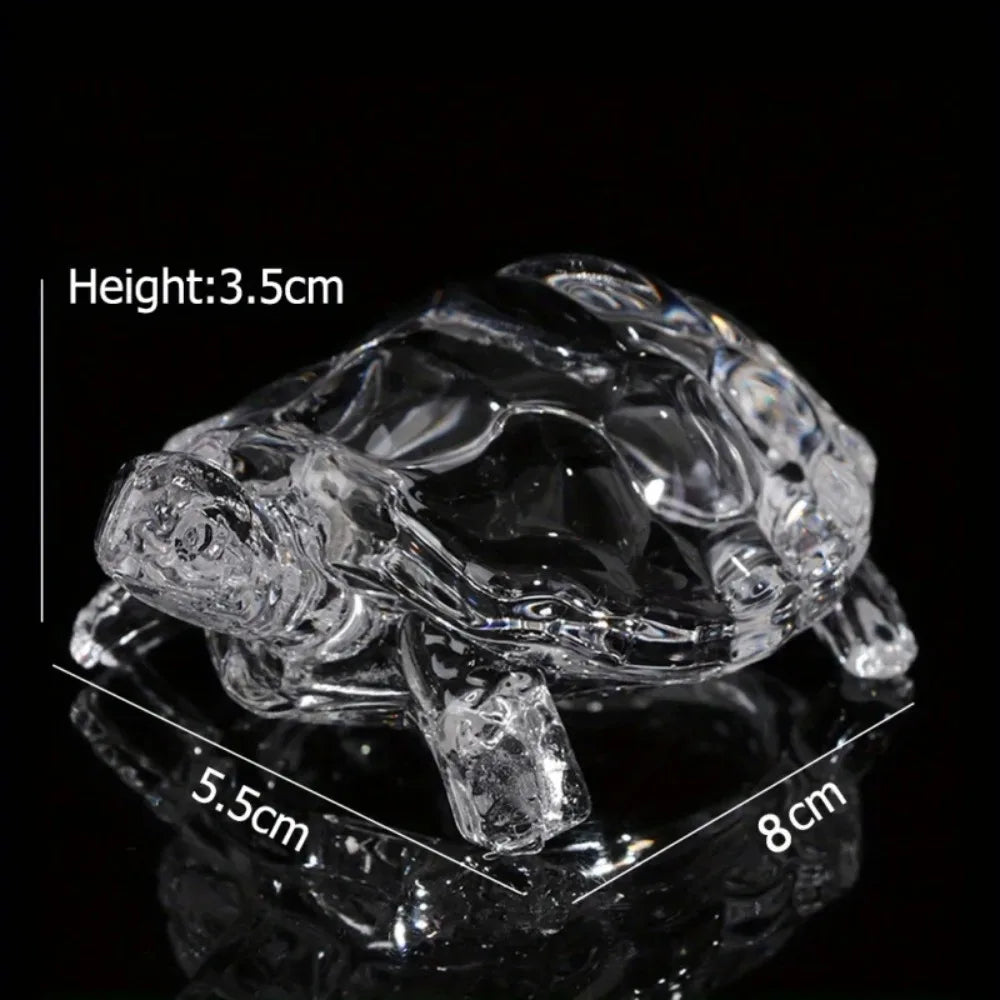 Clear crystal turtle desk ornament with a height of 3.5cm and dimensions up to 8cm.