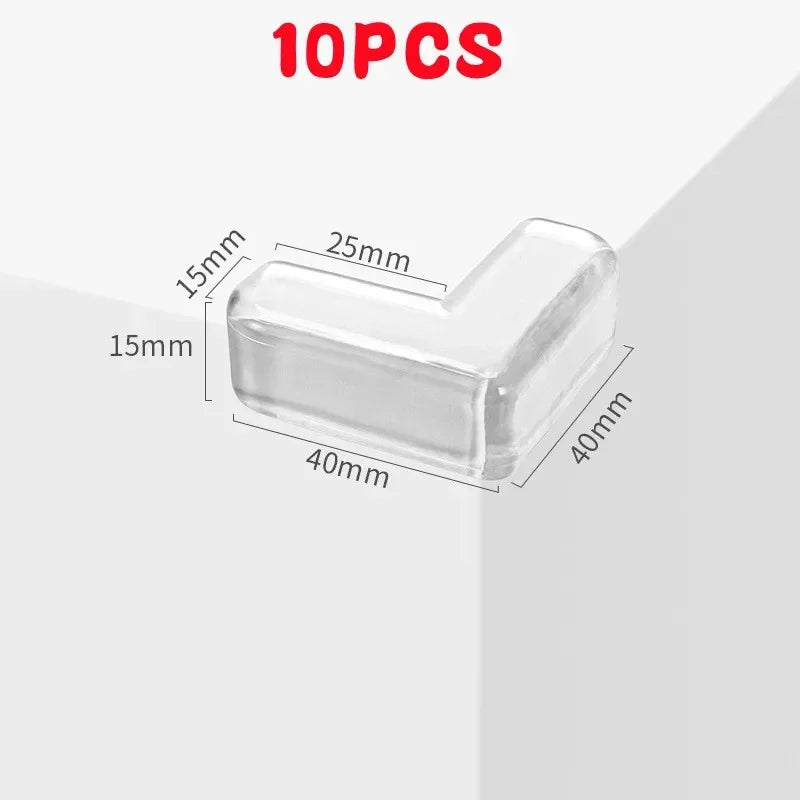 Ten soft silicone corner protectors for baby safety, shown in a clear, angled view.