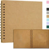 A light brown handmade kraft paper scrapbook with a spiral binding and a matching blank page.