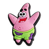 A pink, star-shaped character charm with large eyes and a green belt.