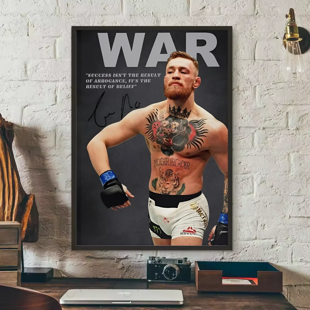 A framed canvas wall art print featuring Conor McGregor in a boxing pose against a dark background.