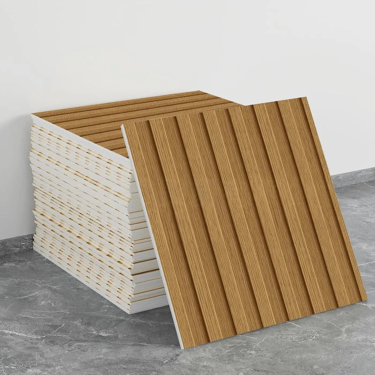 A set of ten self-adhesive marble tile stickers showing a vertical stack of white and wood-toned tiles.