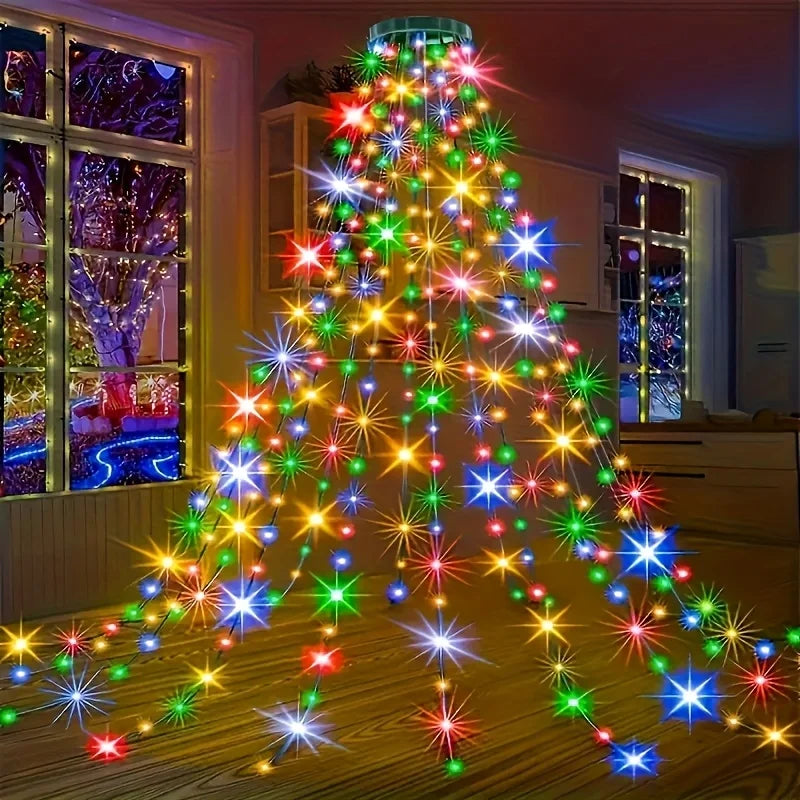USB-Powered Waterfall Christmas Tree Lights with Remote