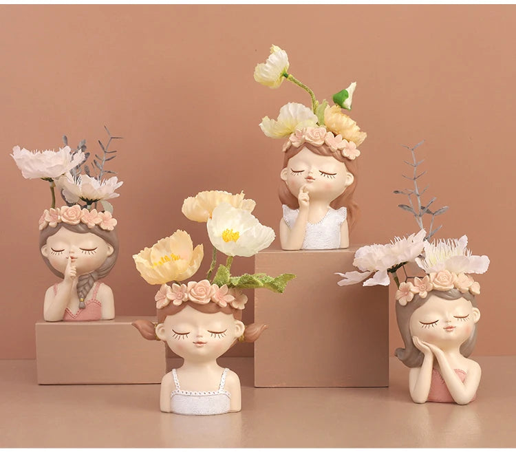 Resin Cartoon Girl Flower Planter