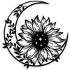 Silhouette noire de tournesol à l'intérieur d'une lune en croissant