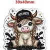 A cute, fluffy cow with horns wearing a black hat and gold accents.