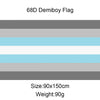 A horizontal striped flag with gray and light blue bands, measuring 90x150cm and weighing 90g.