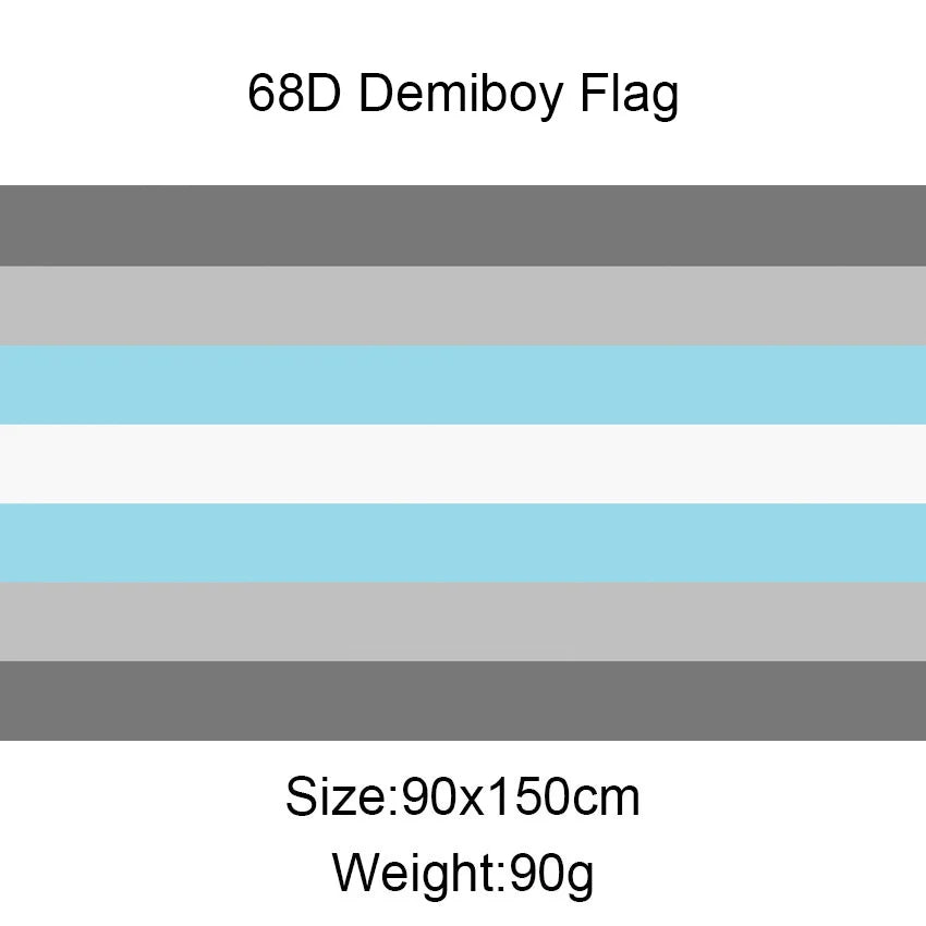 A horizontal striped flag with gray and light blue bands, measuring 90x150cm and weighing 90g.
