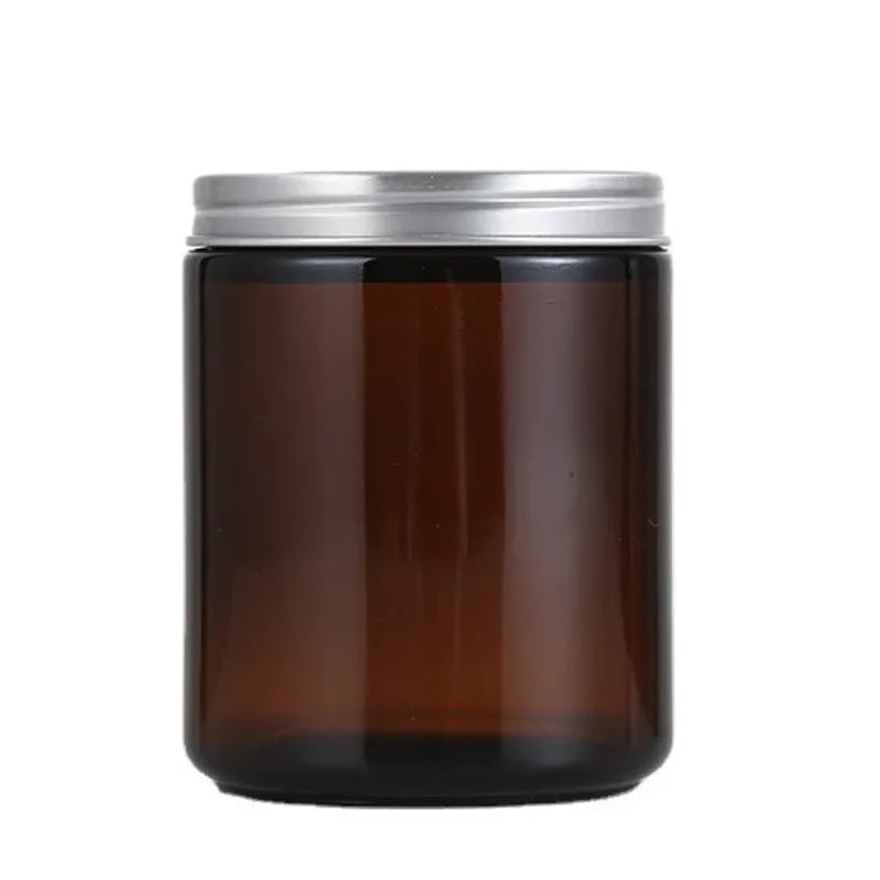 Amber glass candle jars with airtight metal lids