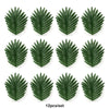 Twelve artificial tropical palm leaves in various shades of green for party decor