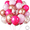 A bouquet of 30 chrome latex balloons in various shades of pink and magenta.